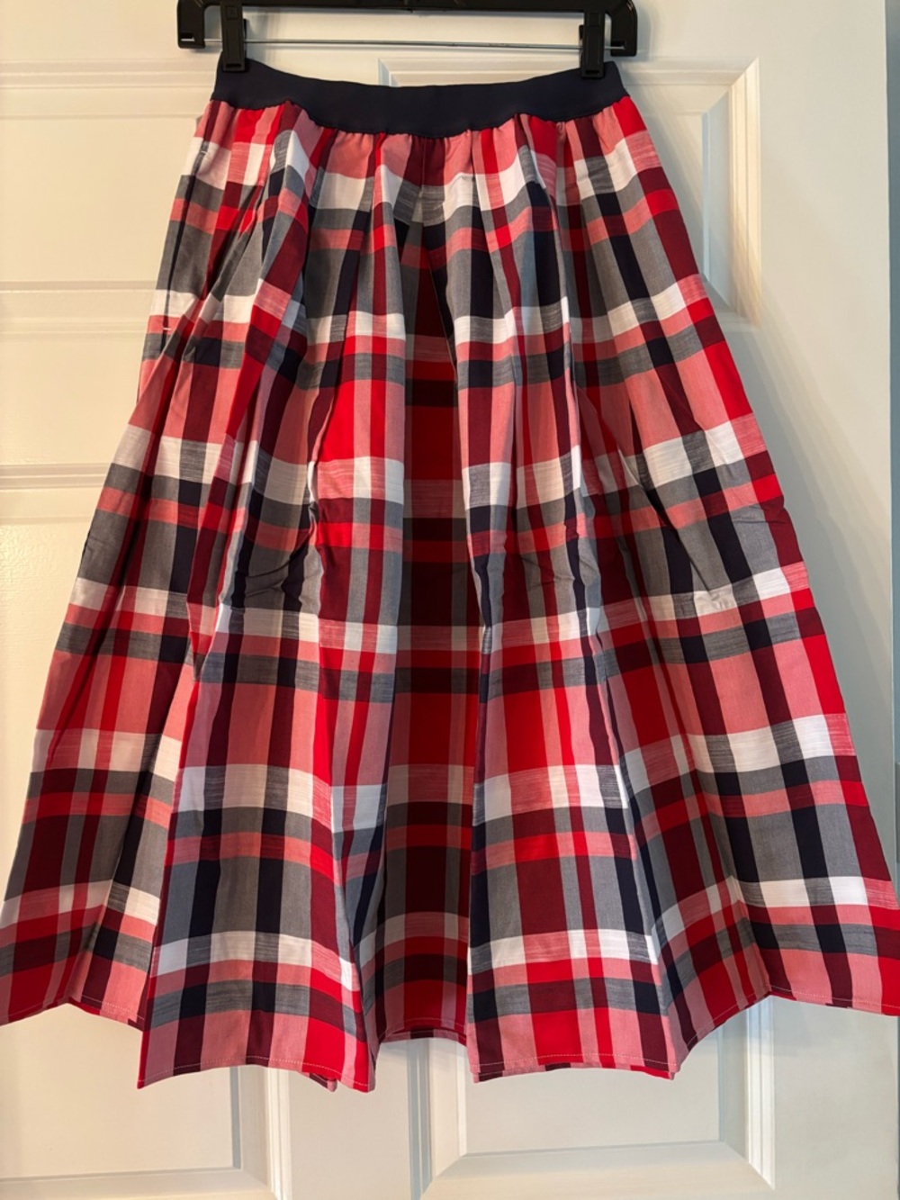 New in Package Joan Rivers Madras Plaid Midi Skirt Red White Navy Blue
